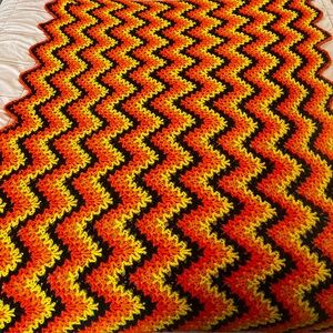 Vintage Handmaid Crochet Chevron Afghan Blanket